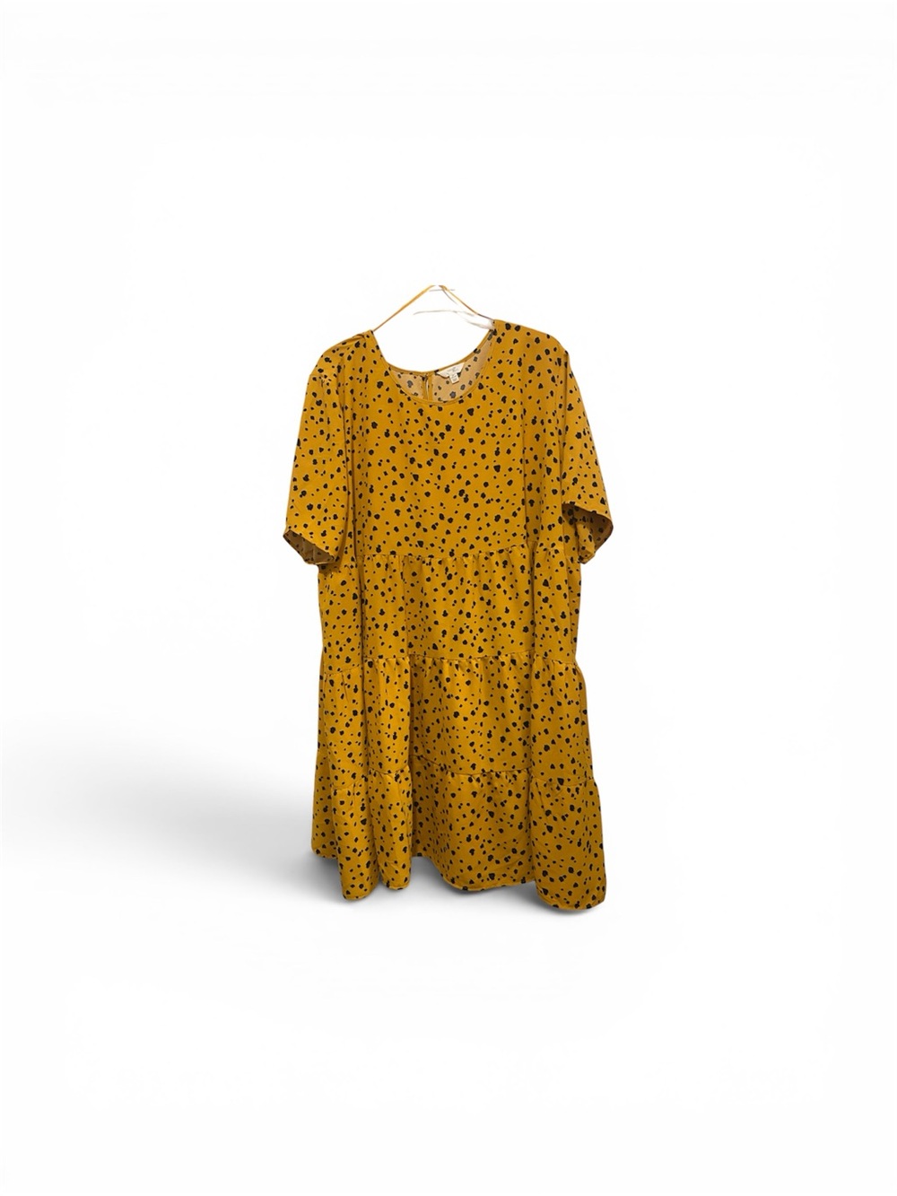 Terra & Sky Mustard Short Sleeve Polka Dot Tiered Mini Dress